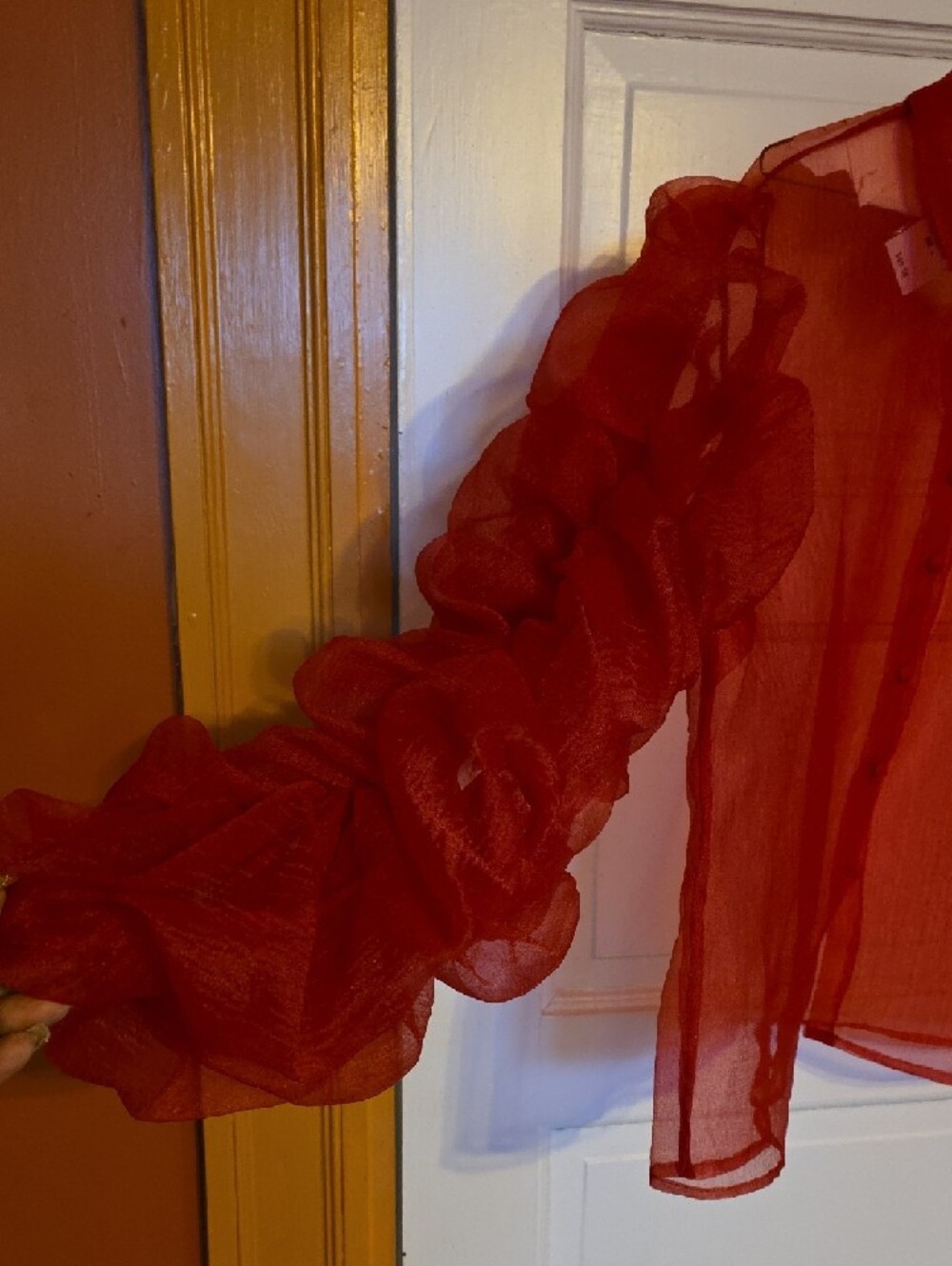 Ashley Stewart Vibrant Red Sheer Blouse - Picture 4 of 7